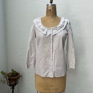 Vintage 2000s Miu Miu Grey Ruffle Collar Long Sleeve Blouse